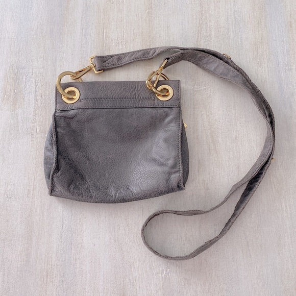 Hammitt Tony pewter taupe suede gold tone studded mini crossbody purse - Picture 4 of 10